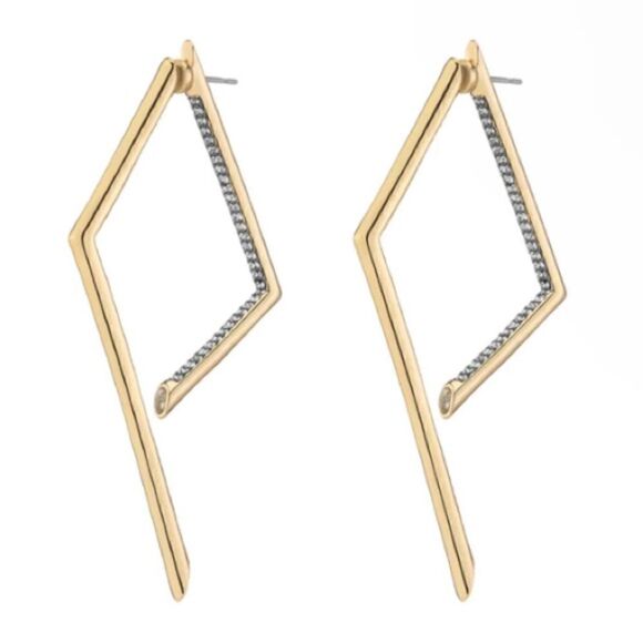 Demarson Mini Yana Earrings Gold Pave Asymmetric Drop Earrings. EUC! - Picture 1 of 9